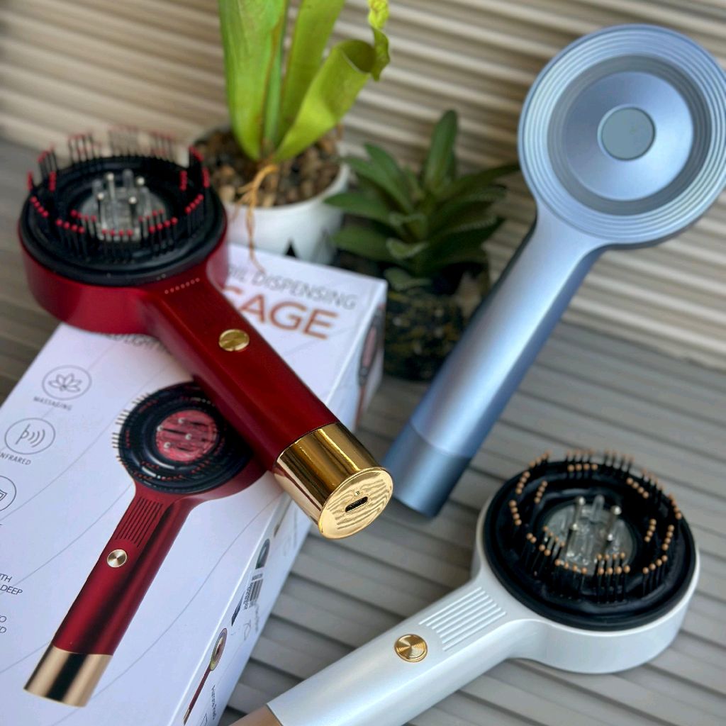 Magnetic Oil Dispensing Massage Comb with Red Light Therapy