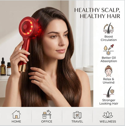 Magnetic Oil Dispensing Massage Comb with Red Light Therapy