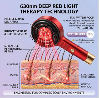 Magnetic Oil Dispensing Massage Comb with Red Light Therapy