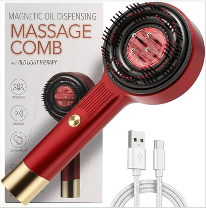 Magnetic Oil Dispensing Massage Comb with Red Light Therapy