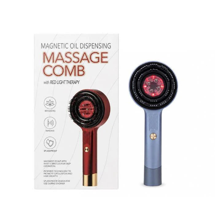 Magnetic Oil Dispensing Massage Comb with Red Light Therapy