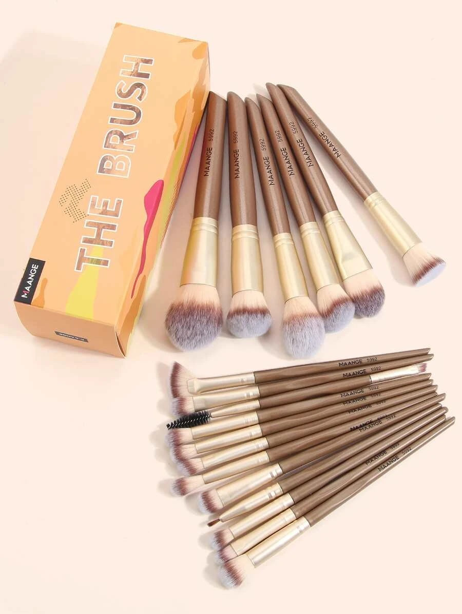 Maange 18pcs The Brush Box - Brown